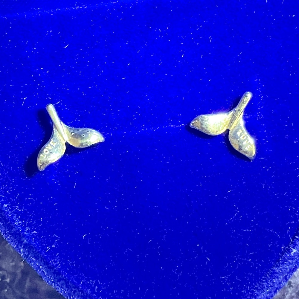 New Love Whale Tale Petite Sterling Silver Gold Plated Earrings